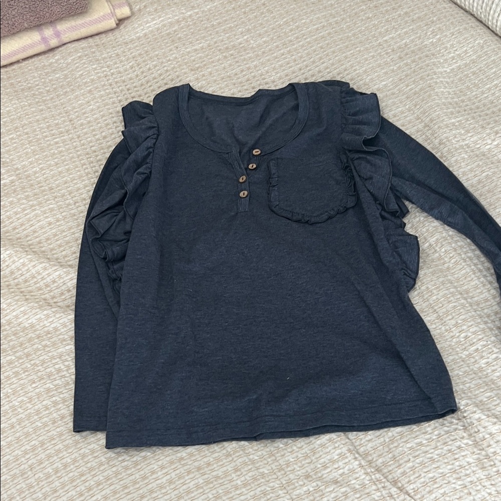 Amazon Women's Black Ruffle Long Sleeve Top